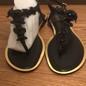 Michael Kors Floral Appliqué Leather Sandal